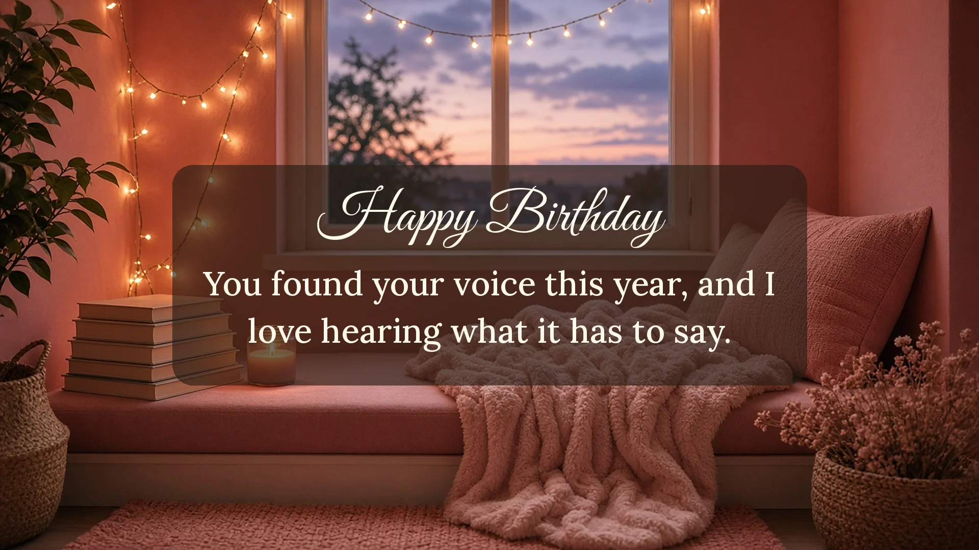 Happy birthday wishes for daughter card with cozy reading nook for a teen who found her voice this year